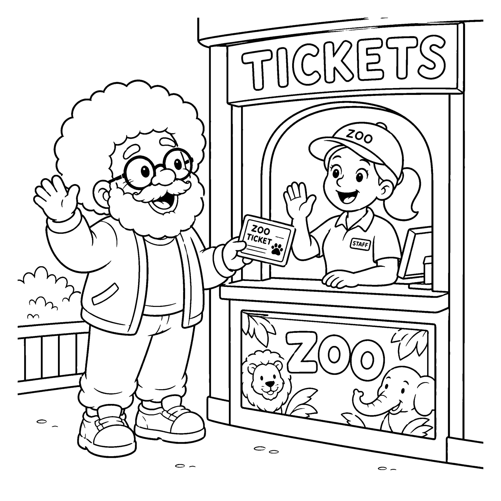 Line-art coloring page: LoLo Coco meets a giraffe