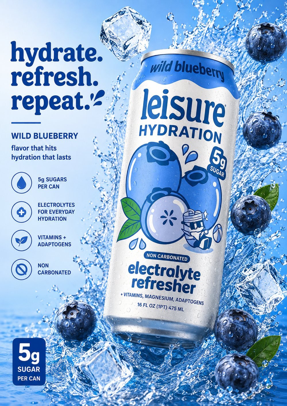Leisure Hydration — Wild Blueberry electrolyte refresher
